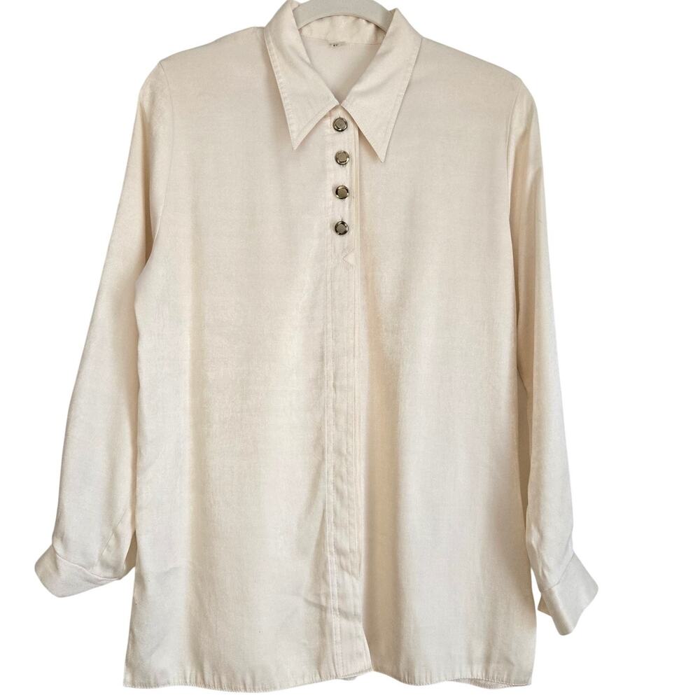 Vintage Neutral Minimalist Chic Quiet Luxury Classic Long Sleeve Shirt Size S